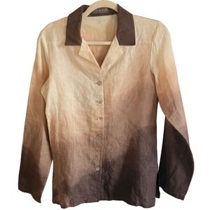 T2 ONARA Ombre Linen Blend Button Front Shirt Top Women Size 36